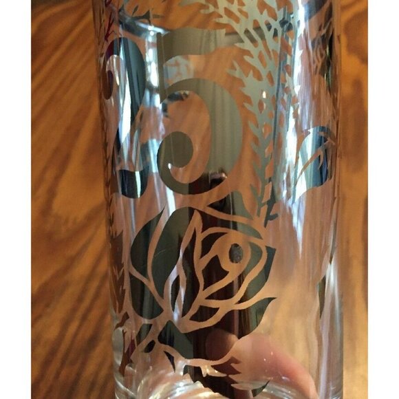 25th Wedding Anniversary Tumbler Drink Glass‎ Silver Rim Frosted Floral Vtg - Picture 4 of 9